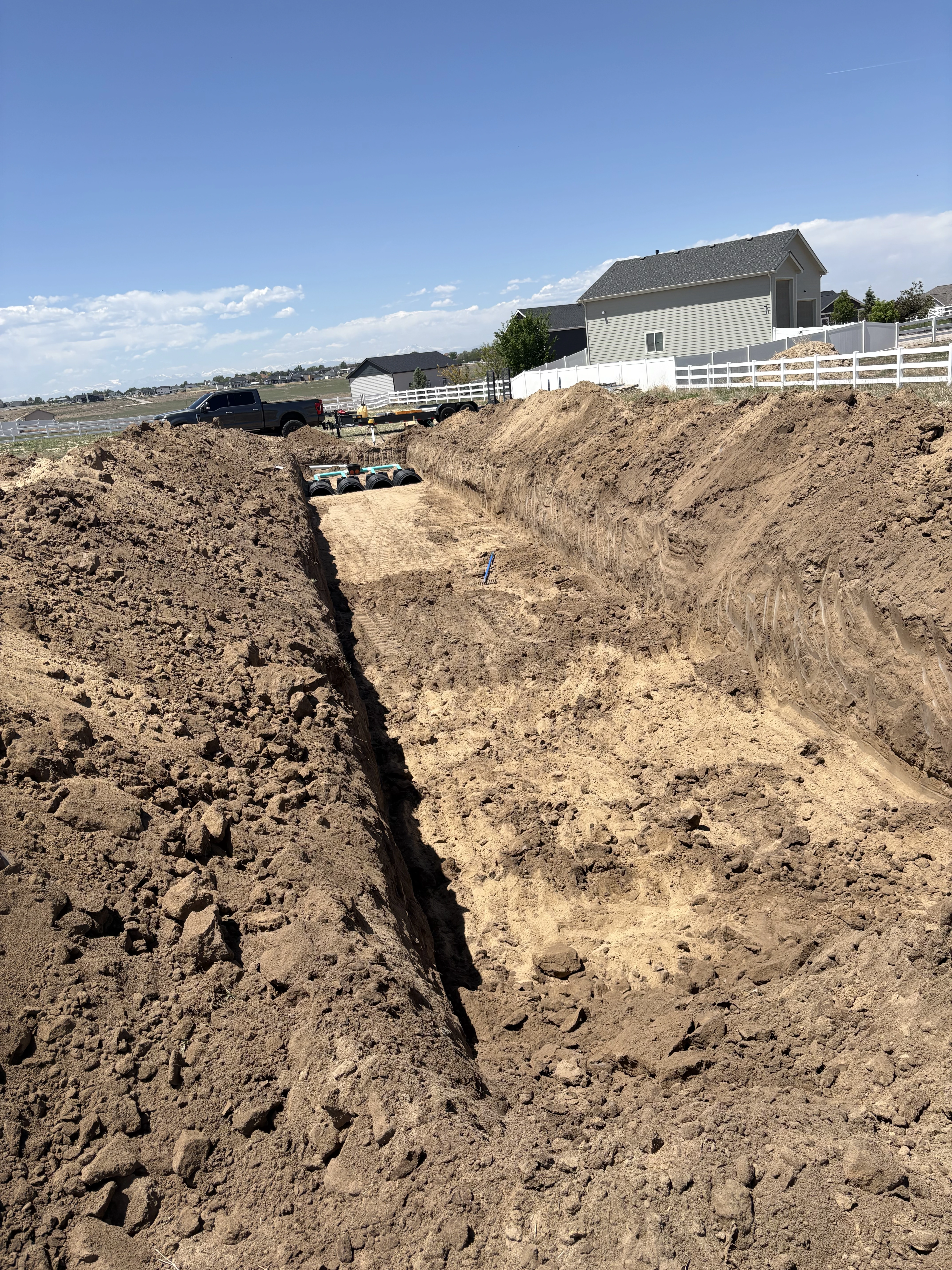 Excavated drain field sand bed in Brighton Colorado
