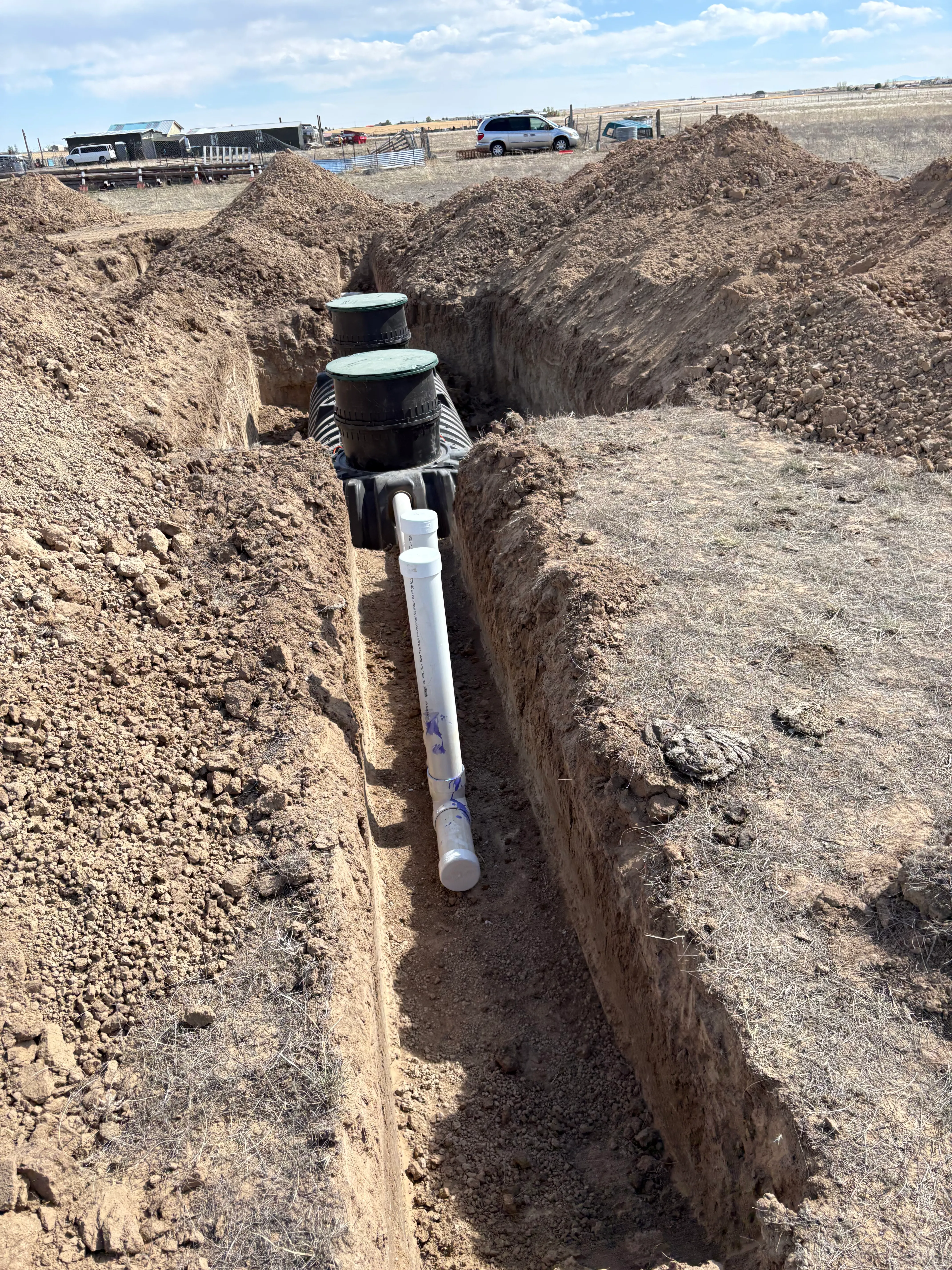 Septic cleanout riser on residential lawn