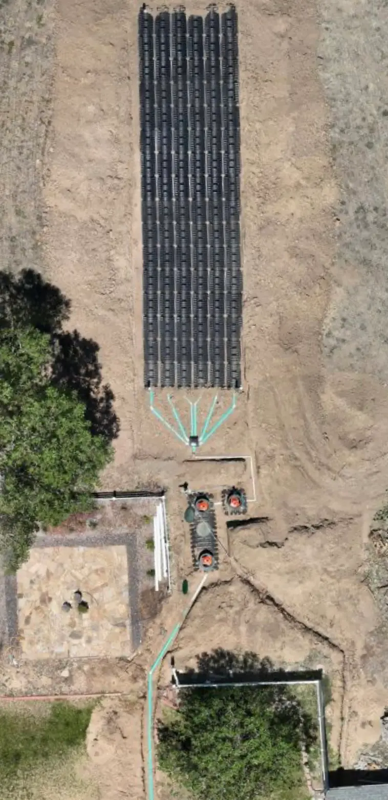 Aerial view of engineered leach field installation in Brighton / Hudson area